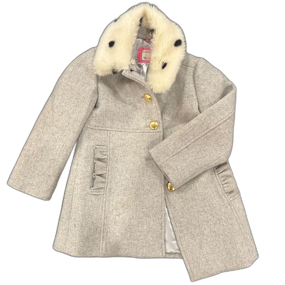 Crewcuts Kids Long Sleeve Faux Fur Collar Coat Jacket Gray 4-5